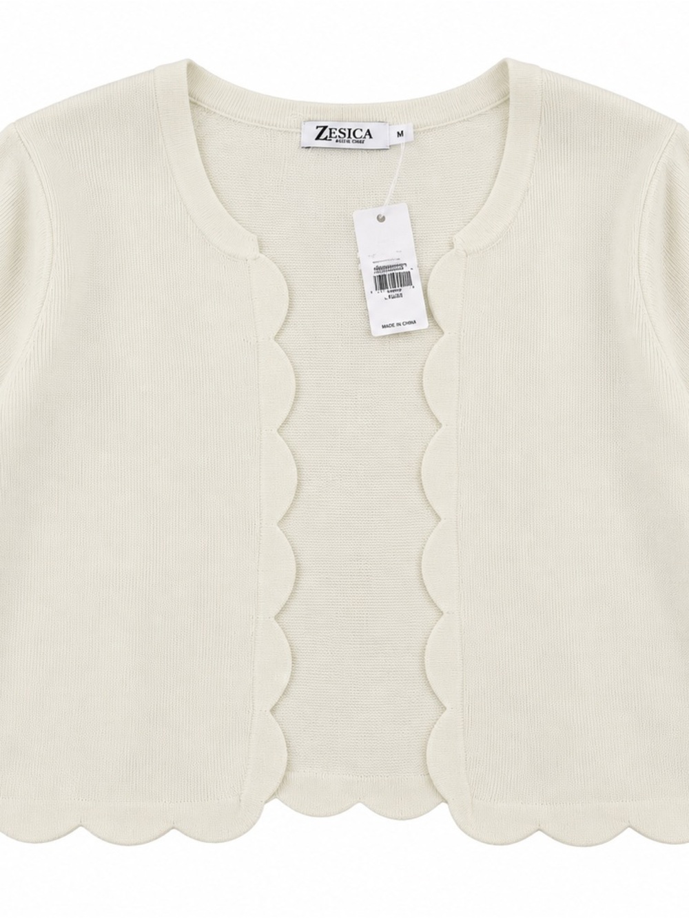 New York & Company Cream Scallop-Edge Open Cardigan
